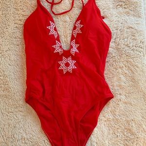 Dancing Rose Embroidered One Piece Swimsuit